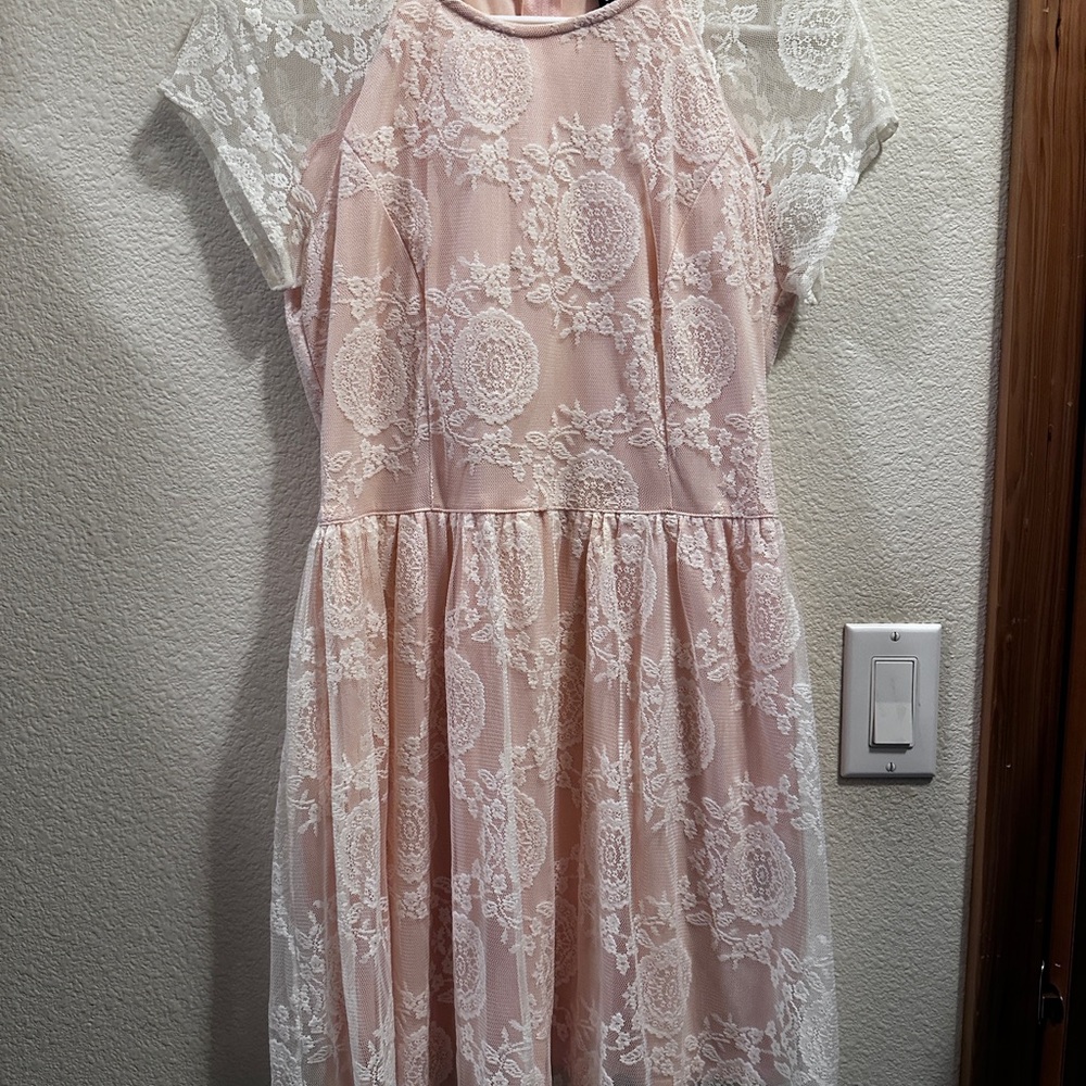 H&M Women's Mini Dress in Pink and White Lace